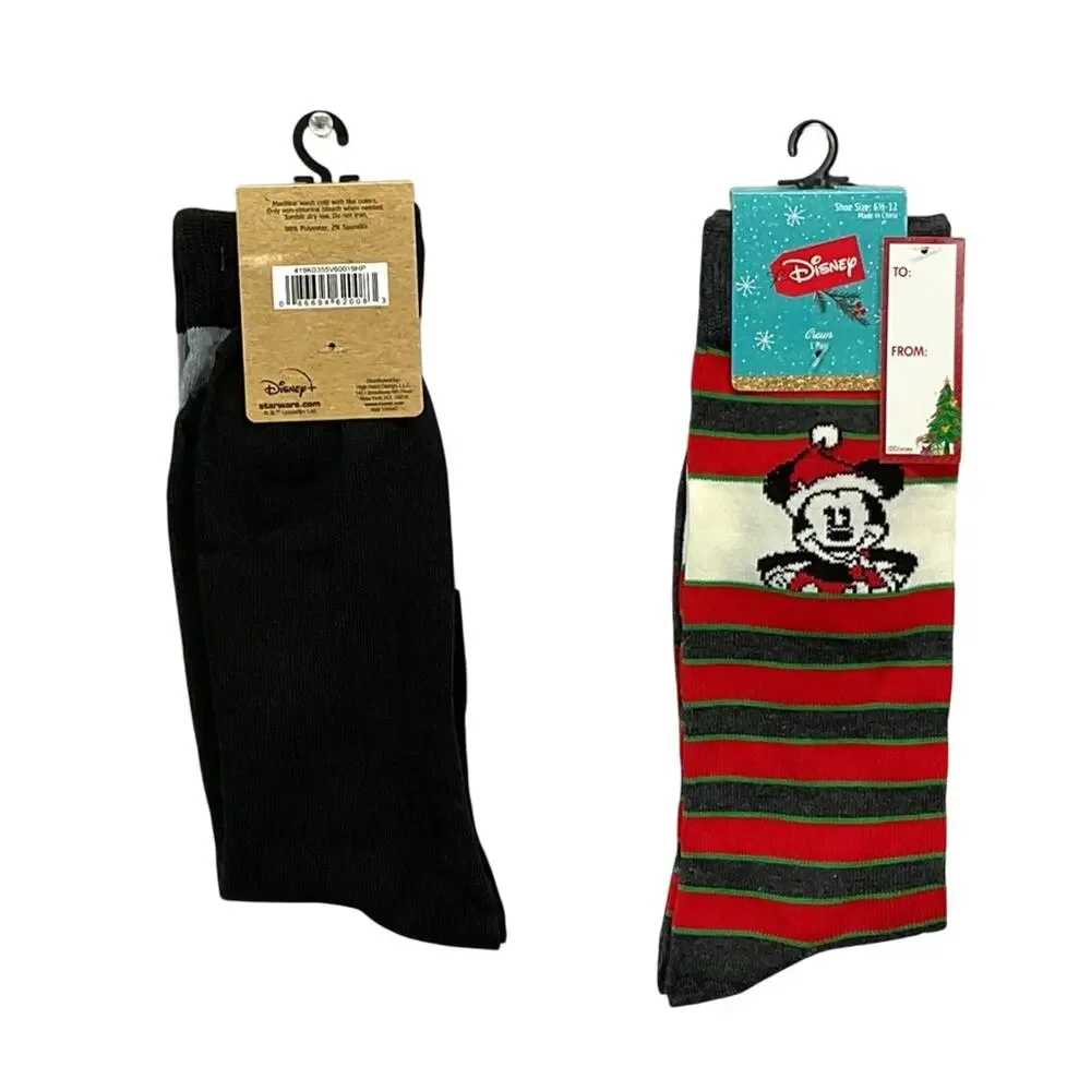 Disney Star Wars Christmas Crew Socks Mens Size 6.5 -12 Mandalorian Mickey Mouse